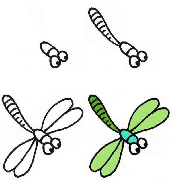 How to draw a green dragonfly