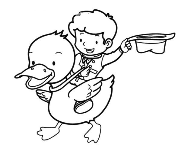 Little boy riding a duck