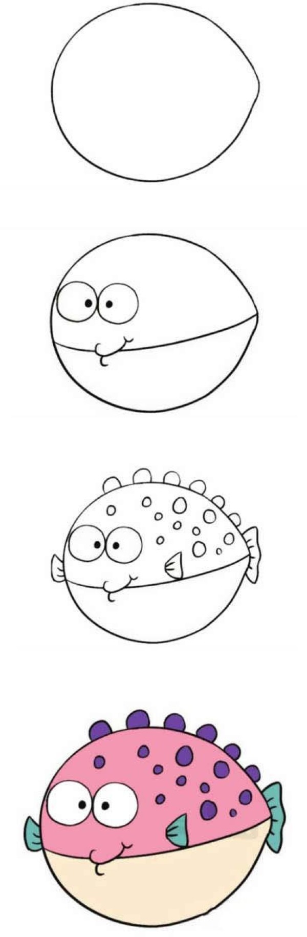 How to draw cartoon deep sea fish for children