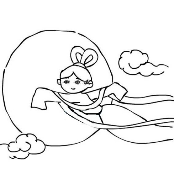 Cute simple drawing of Chang'e flying to the moon