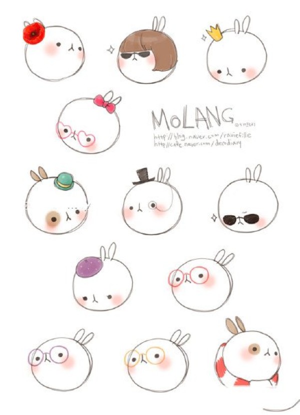 A set of cute cow and rabbit simple drawing pictures