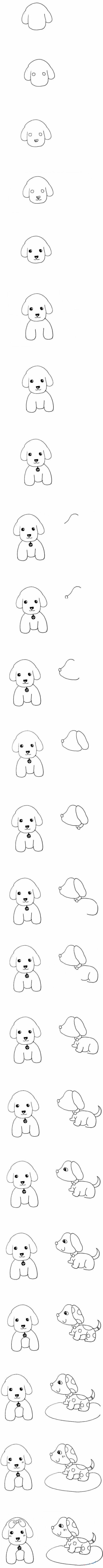 How to draw cartoon cute white puppy and yellow spotted puppy