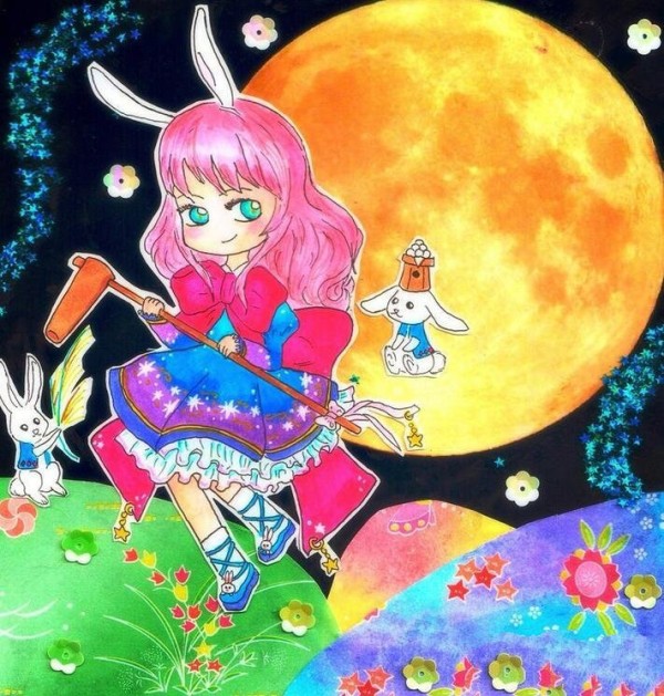 Mid-Autumn Festival stickers: admiring the moon with the bunny