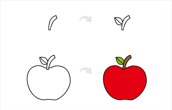 Step-by-step pictures of how to draw an apple with color