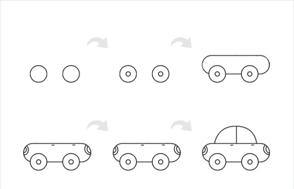 Very simple simple car drawing contains steps