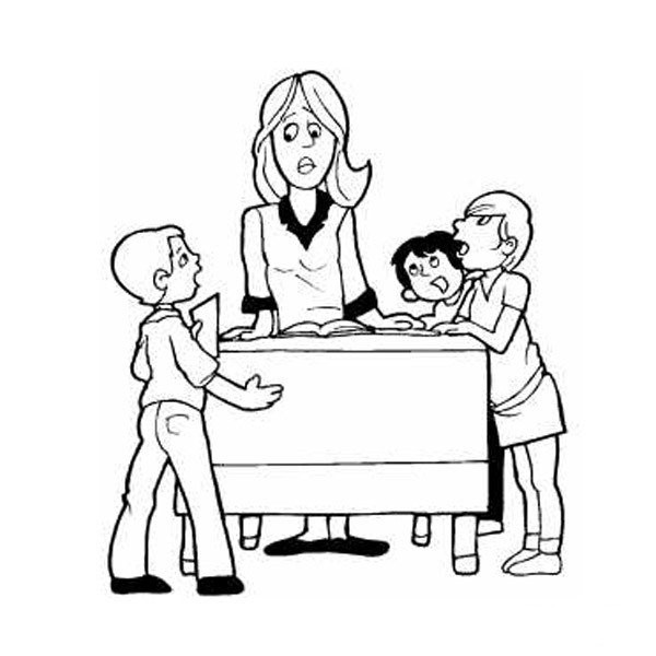 Simple drawing pictures of teachers tutoring students