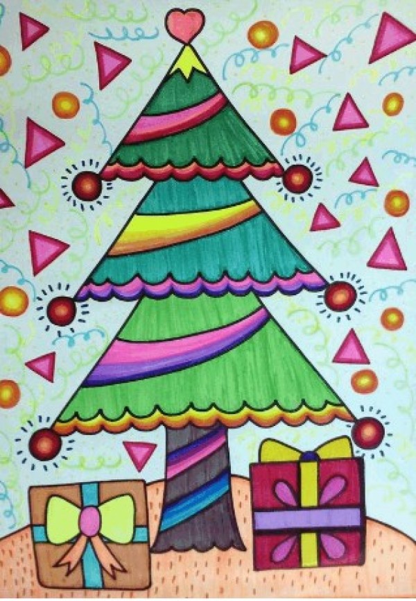 Christmas childrens drawing beautiful Christmas tree