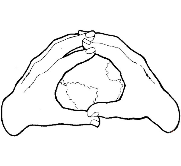 Simple drawing picture of the earth in the hand