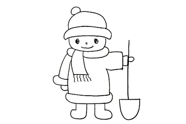 How to draw a little boy making a snowman