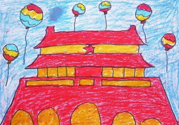 Childrens drawings of National Day pictures-Red China