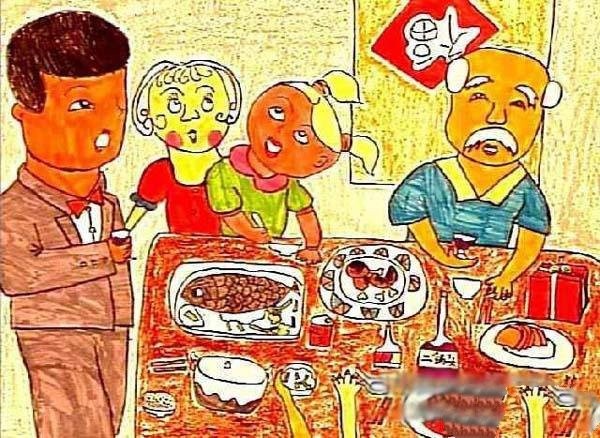 Appreciation of excellent Spring Festival children’s paintings: New Year’s Eve Dinner