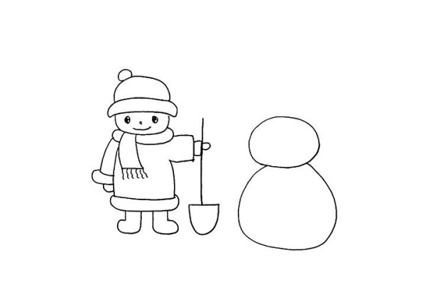 How to draw a little boy pushing a snowman