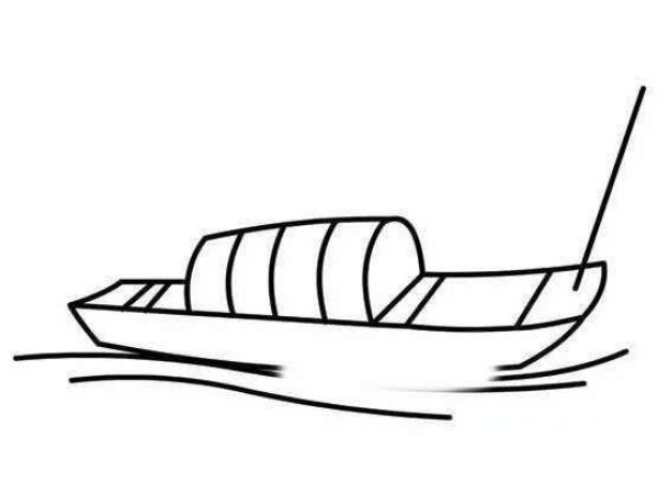 Simple drawing of wooden boat in water