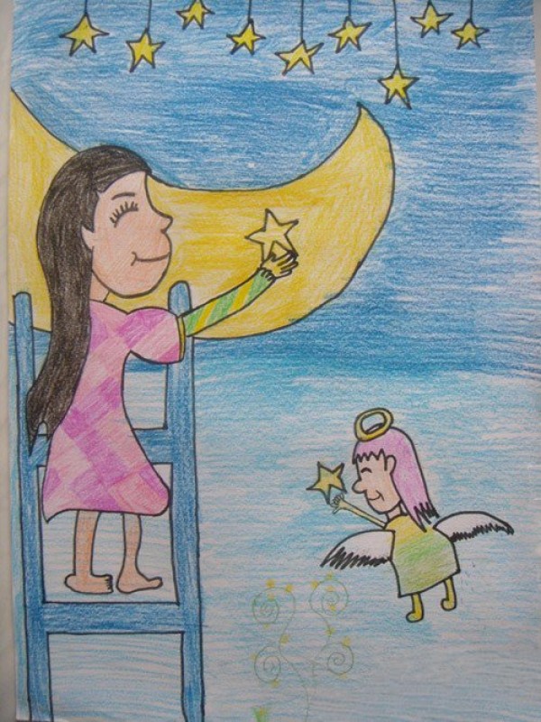 Mid-Autumn Festival childrens paintings - Mid-Autumn Festival moon appreciation