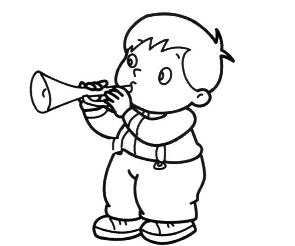 Simple drawing of little boy playing trumpet