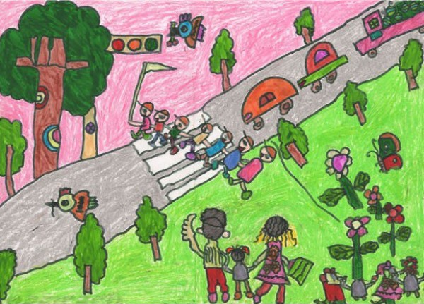 Childrens drawings about Qingming Festival - a family outing