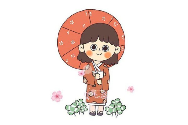 Simple drawing tutorial of little girl in kimono