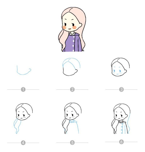 Cartoon style girl simple drawing and step-by-step pictures (9 photos)