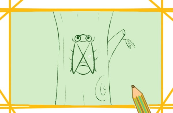 Simple drawing of cicada on tree