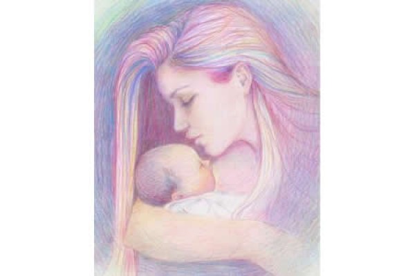 Mother holding baby in womens day childrens painting teachers painting