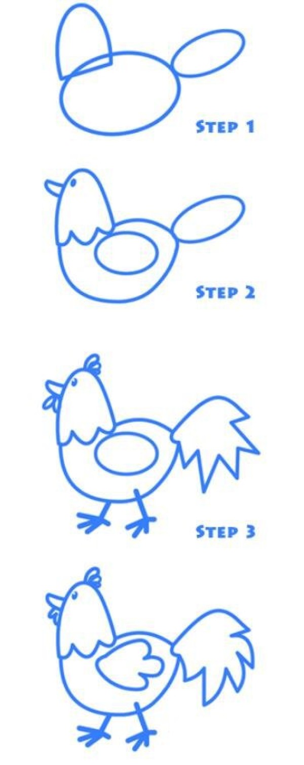 How to draw a big rooster step by step