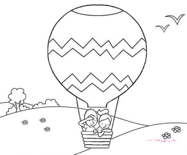 Simple drawing picture of people sitting in a hot air balloon