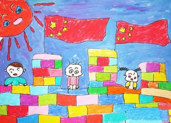 Excellent Childrens Paintings of Climbing the Great Wall on National Day - Climbing the Great Wall and Singing Together