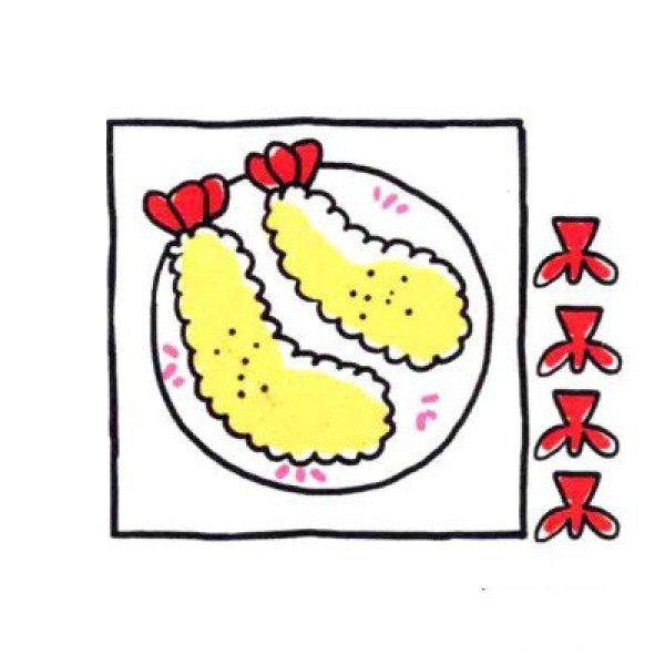 How to draw cute simple drawings of crunchy tempura in four steps