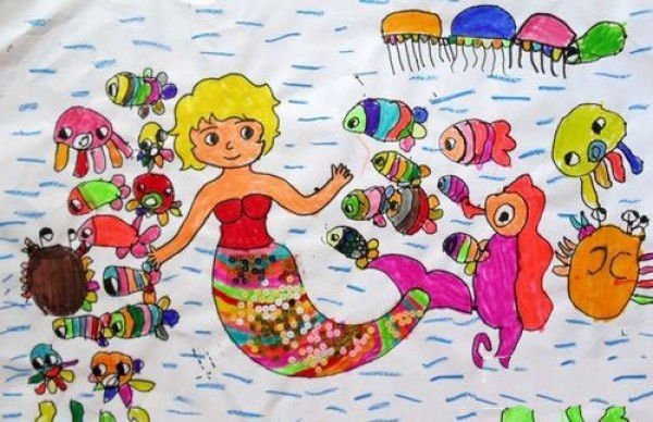 Childrens drawing of mermaid