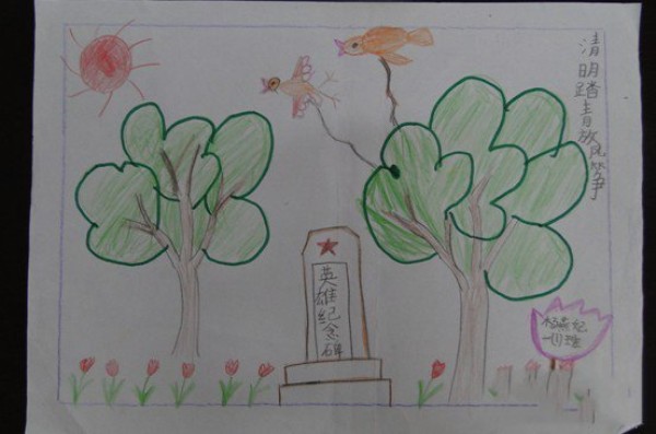 Childrens drawings about Qingming Festival-flying kites on Qingming outing