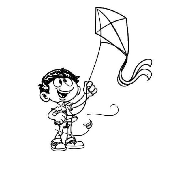 Spring simple drawing material little boy flying a kite