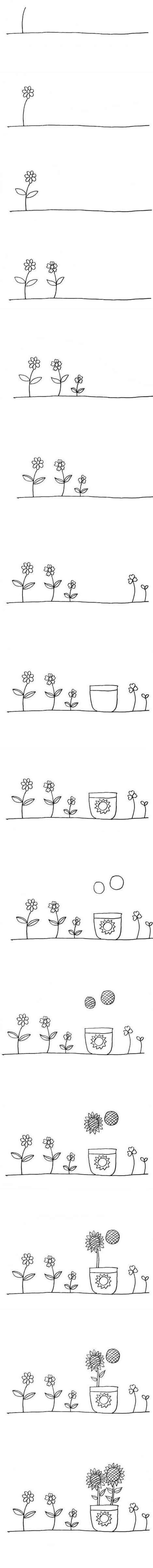 How to draw a potted sunflower