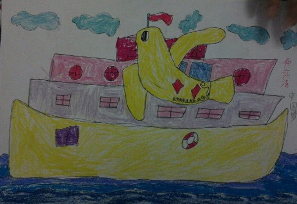 Military parade at sea, childrens drawings about National Day