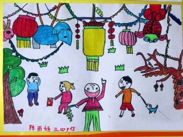 Childrens drawings of lively flower-viewing lanterns