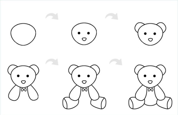 Cute teddy bear simple drawing pictures and step-by-step tutorial