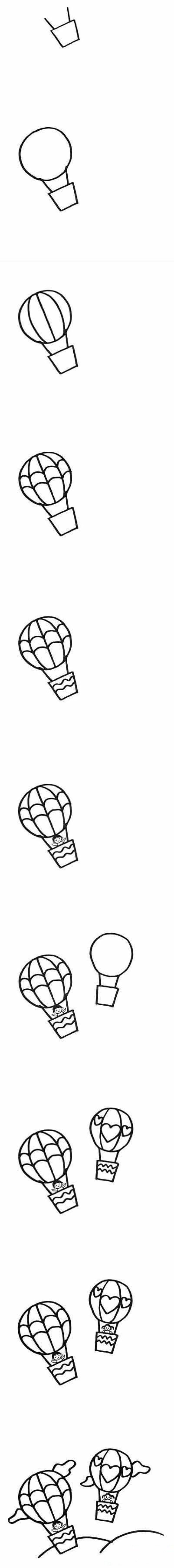 How to draw colorful hot air balloons