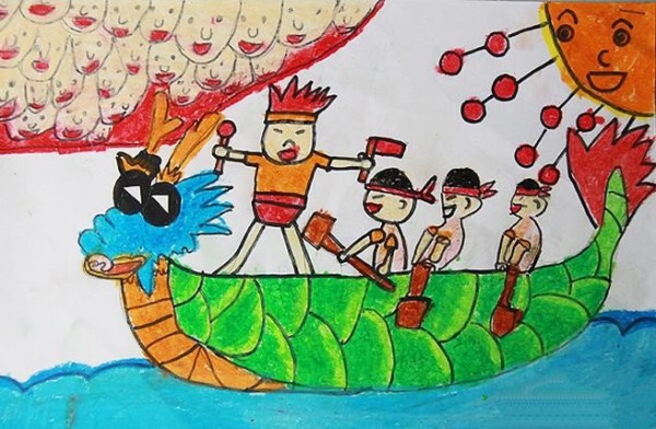 Picture display of the Dragon Boat Festival folk paintings of the Youth Dragon Boat Team