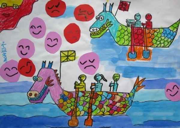 Childrens paintings of dragon boat racing-the joy, anger, sorrow and joy of dragon boat racing