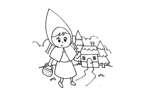 Cute little red riding hood simple drawing