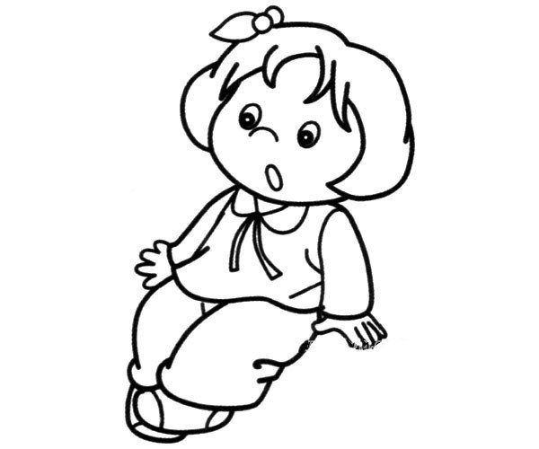 Simple drawing picture of little girl sitting