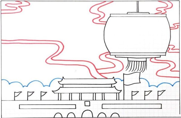 Six steps to draw a beautiful National Day handwritten newspaper picture