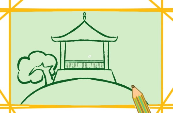 Simple drawing of small pavilion in the park