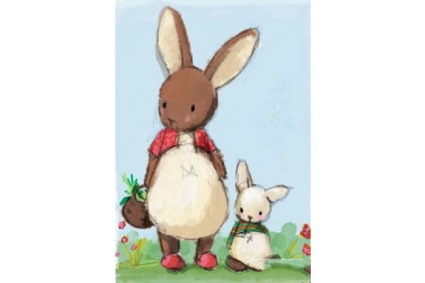 Appreciation of animal-themed paintings of mother rabbit and little rabbit