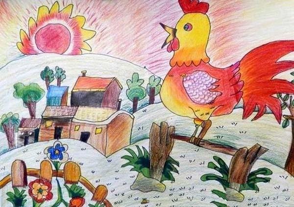 Childrens paintings of the Year of the Rooster