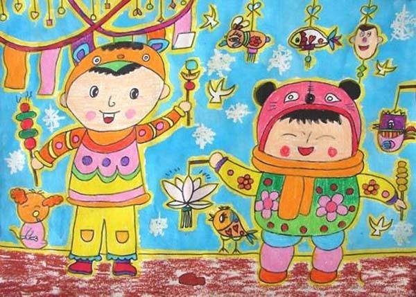 Excellent childrens paintings of the Lantern Festival: Lively Lantern Festival