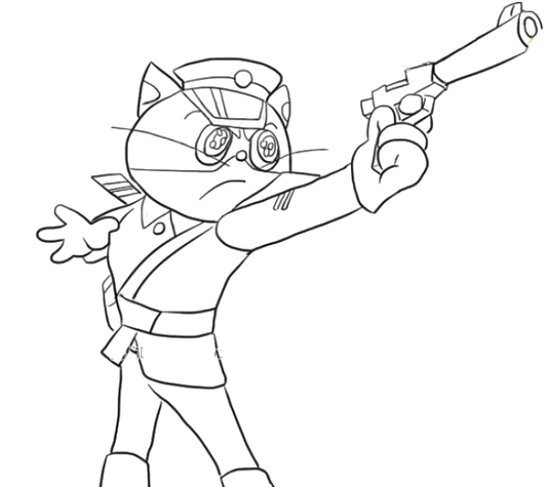 Handsome black cat police officer holding a gun