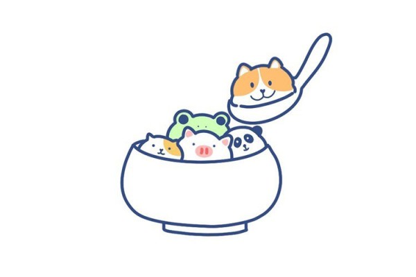 Draw a bowl of cute glutinous rice balls