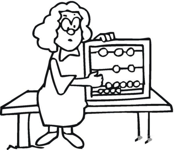 Simple drawing of teacher teaching abacus