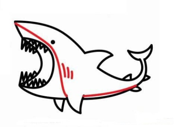 Simple drawing of big shark in the ocean