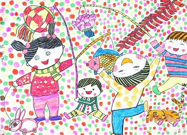 A complete collection of childrens paintings for the 2017 Spring Festival